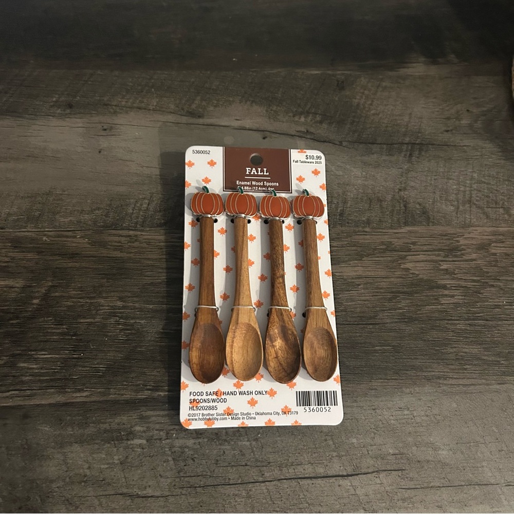 Hobby Lobby Fall Pumpkin Wood Spoons Set Of 4 - New